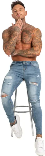 Vista 5 de Gingtto jeans entallados elásticos para hombre, de corte ajustado, rasgados, gastados