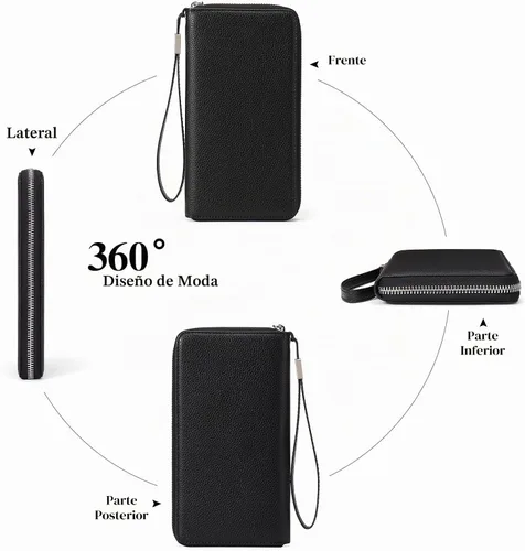Vista 6 de GOIACII Cartera de piel con bloqueo RFID para mujer, con cremallera alrededor de gran capacidad, cartera larga para tarjetas de crédito, cartera