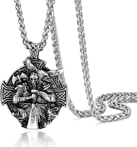 Vista 13 de PROSTEEL Thor Hammer/Thor Axe/Raven/Odin Necklace for Men Women Negro