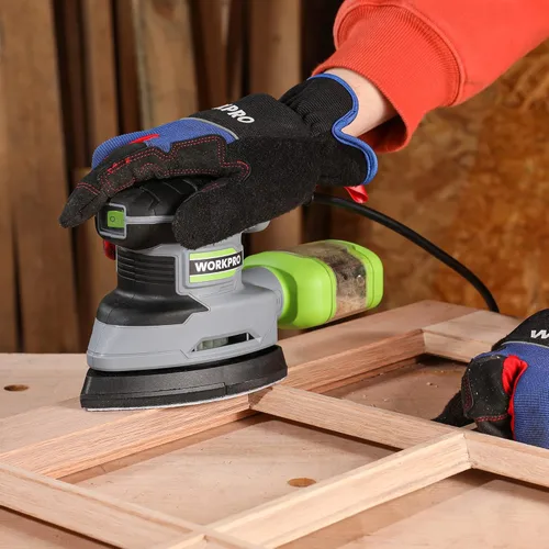 Vista 7 de WORKPRO Lijadora de detalles, lijadora eléctrica compacta de 13,000 OPM con colector de polvo, lijadora eléctrica de 1.6 amperios con 15 piezas