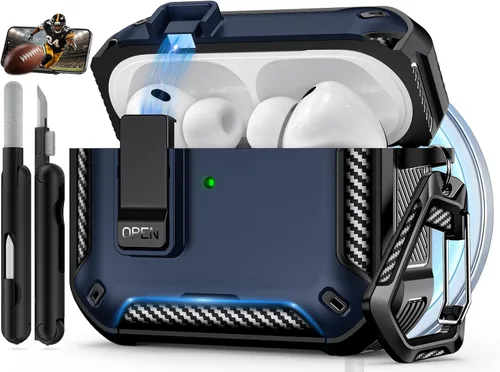 Vista 37 de Funda para AirPods Pro de 2 generación con soporte para teléfono, diseño de interruptor automático de protección completa contra caídas con kit