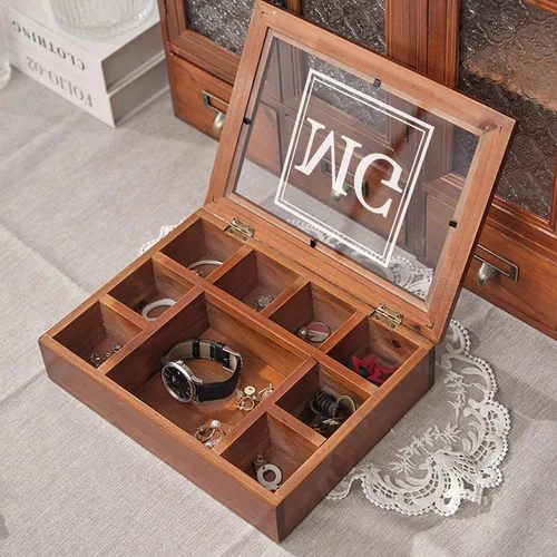 Vista 2 de Joyero organizador de madera personalizado para hombres, regalos personalizados para papá, marido, abuelo, novio, caja de almacenamiento de joyas