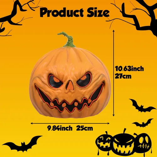 Vista 6 de HugOutdoor Máscara de calabaza aterradora de Halloween, mascarada, cosplay, luz LED, calabaza de látex, máscara de cabeza completa para fiesta