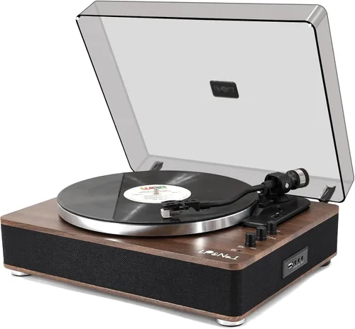 Vista 10 de Reproductor de discos de vinilo, tocadiscos para vinilos con altavoces externos, Perla Negra