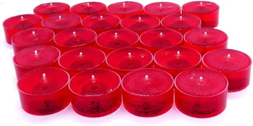 Vista 2 de Paquete de 24 aceites minerales de color rojo 100% transparente, sin perfume, a base de hasta 8 horas de velas de té para el hogar, restaurantes