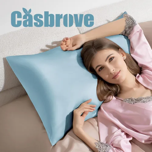Vista 3 de Fundas de almohada de seda con cremallera, funda de almohada de morera, azul bebé, estándar, 1 unidad 20x26 Silk Pillowcase for Hair and