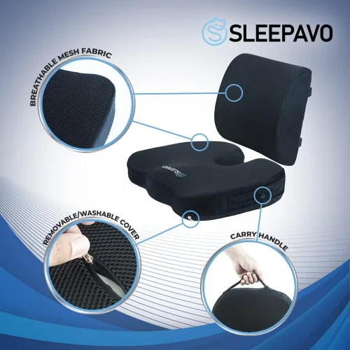 Vista 4 de Sleepavo Cojín de asiento de espuma viscoelástica para silla de oficina, almohada ortopédica de espalda y glúteos para ciática, coxis, alivio