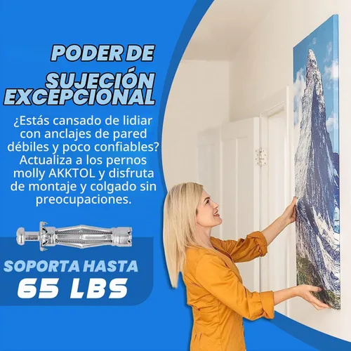 Vista 2 de AKKTOL Molly - Pernos para paneles de yeso y paredes de yeso (0.12 a 1.28 pulgadas), fáciles de usar con herramienta de ajuste, 36 anclajes de pared