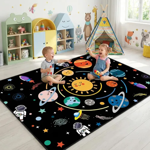 Vista 32 de Alfombra espacial para habitación de niños, alfombra de galaxia para niños, alfombras espaciales para dormitorio de niños, decoración