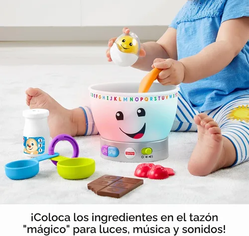 Vista 3 de Fisher-Price Laugh & Learn Magic Color - Cuenco para mezclar, jueguete músical para bebé Juguete de aprendizaje para bebés, comida, luces y música