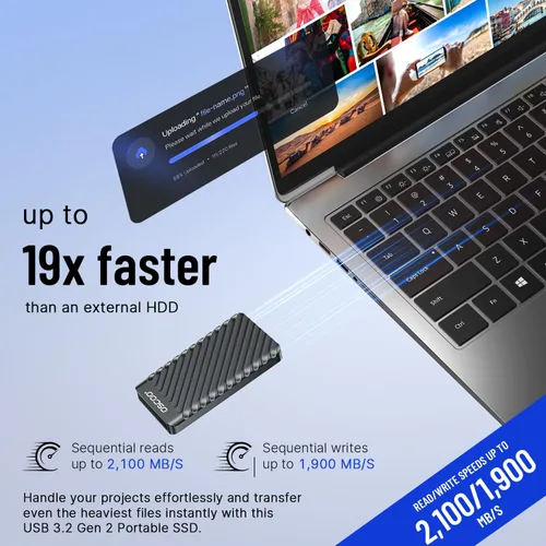 Vista 3 de SSD portátil de 2TB – Unidad de estado sólido externa USB 3.2 Gen 2x2, hasta 2000MB/s, USB-C dual y USB-A, compatible con smartphones, laptops