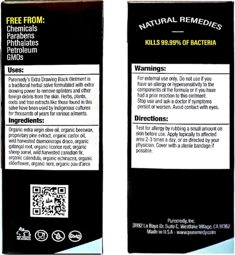 Vista 2 de Puremedy - Ungüento de dibujo negro - Crema de dibujo natural para heridas, quemaduras, quistes e irritaciones de la piel, ungüento orgánico