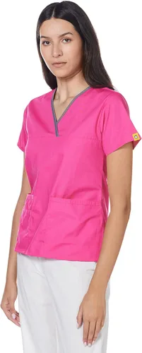 Vista 4 de WonderWink Charlie Uniformes médicos de 5 bolsillos, con cuello en Y para mujer