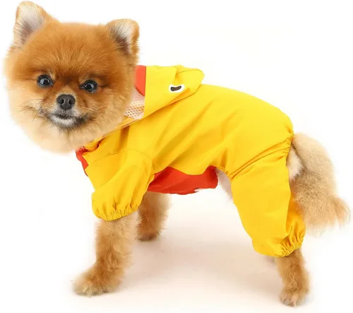 Vista 2 de SMALLLEE_LUCKY_STORE Chubasqueros impermeables para cachorros con capucha para perros pequeños y medianos, ligeros con correa y anillo en D