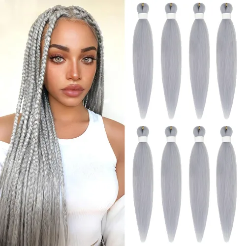 Vista 47 de 8 paquetes de extensiones preestiradas - 16 pulgadas de cabello trenzado premium, 55G/paquete, sin picazón, fijación en agua caliente, textura Perm