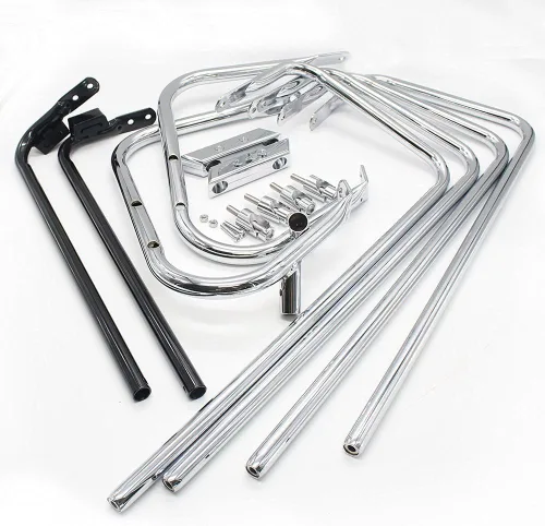 Vista 3 de SG05 - Kit de protección de alforja cromada de doble riel compatible con Harley Davidson 1997-2008 FLHR y FLHHT/ FLHTCUSE 2006-2008 / FLTR 1998-2008