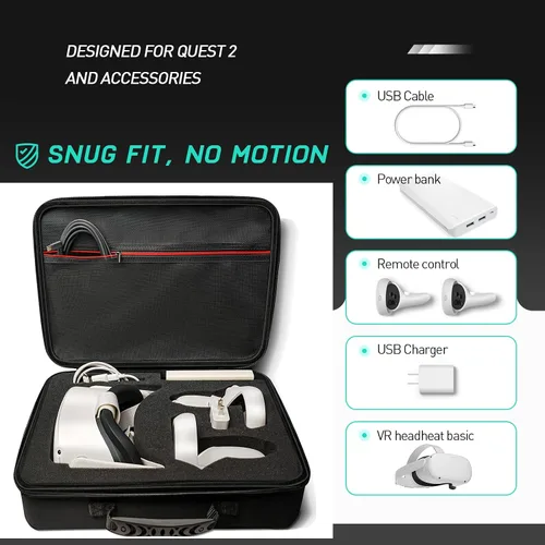 Vista 2 de Hard Carrying Case for Oculus Quest 2 VR Gaming Headset Strap and Touch Controllers, Accurate Custom fit Foam Cutout Protective Storage Carrying Bag