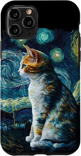 Vista 29 de Lindo Van Gogh Starry Night Cat Calico Cat Lover - Carcasa divertida para iPhone 17