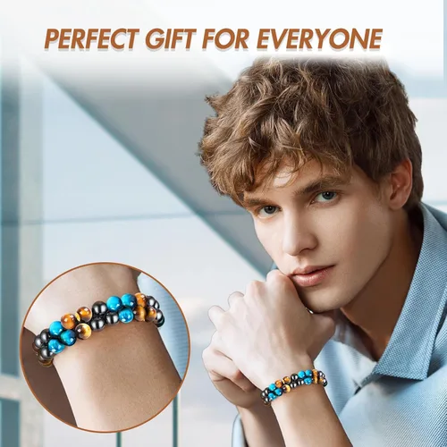 Vista 16 de MIDON - Pulsera de ojo de tigre, pulsera de triple protección para hombres y mujeres, hecha a mano, cuentas de ojo de tigre, hematita y obsidiana