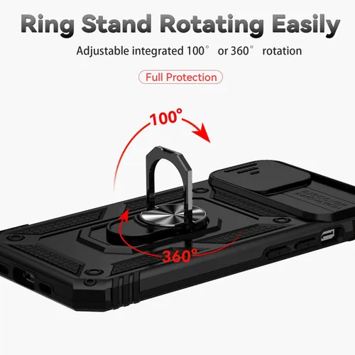 Vista 4 de Funda magnética compatible con iPhone 14 Plus, iPhone 14 Plus con cubierta de cámara y soporte de grado militar, a prueba de golpes, color negro