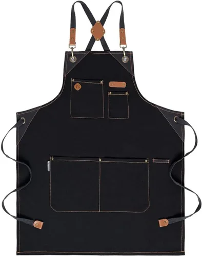 Vista 21 de Delantal de chef, delantal de cocina de algodón reciclado con un cuello ajustable con lazos largos, para cocinar, hornear