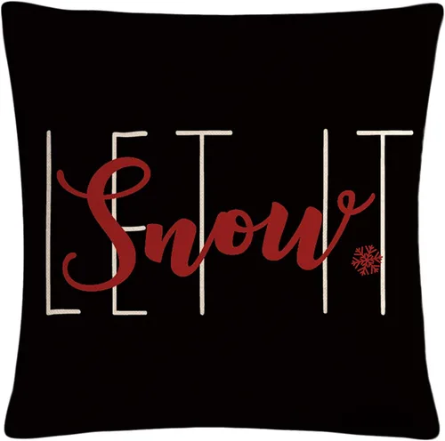 Vista 3 de 7COLORROOM Juego de 2 fundas de almohada negras de Navidad con texto en inglés "Merry Christmas", fundas de cojín de nieve con texto en inglés