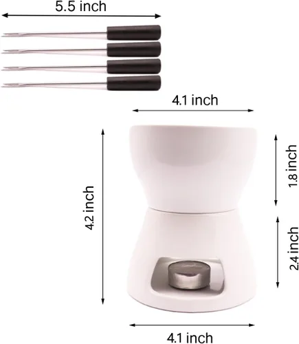 Vista 3 de Juego de ollas de fondue con 4 tenedores de cerámica calentador de mantequilla, juego de té de alta calidad, olla de fusión de porcelana