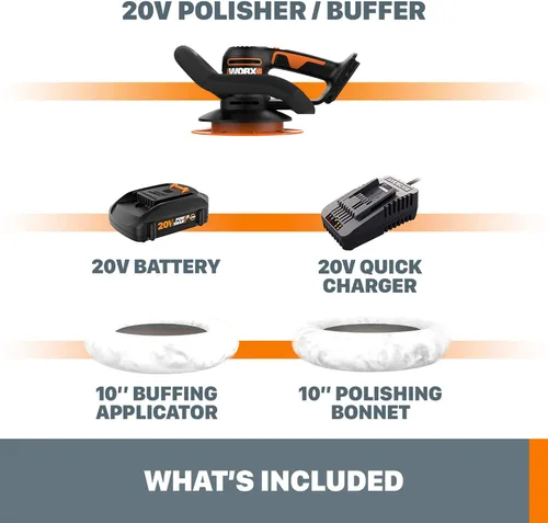 Vista 6 de WORX 20V Power Share - Pulidor inalámbrico y búfer de 10 pulgadas, batería y cargador incluidos, WX856L