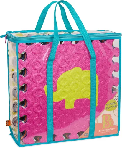 Vista 5 de B. toys Tapete de suelo de animales - 12 azulejos de espuma entrelazados y extraíbles - Azulejos gruesos de rompecabezas para recién nacidos, niños