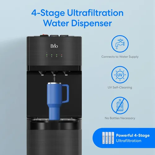 Vista 2 de Brio Dispensador de enfriador de agua sin botella con filtros de 4 etapas (incluidos) elimina PFAS y microplásticos para agua potable limpia Negro