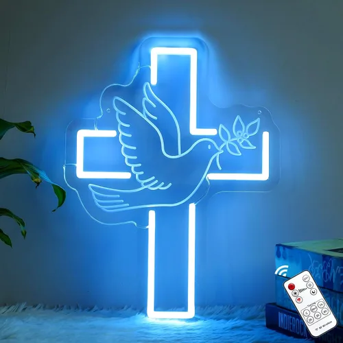 Vista 9 de Letrero de neón con cruz de Jesús, luz de neón LED de cruz de Jesús blanca cálida, hecha a mano con grabado 3D para amigos, familia, compromiso