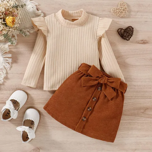 Vista 3 de Conjunto de 2 piezas de falda bonita para bebé niña pequeña para otoño e invierno