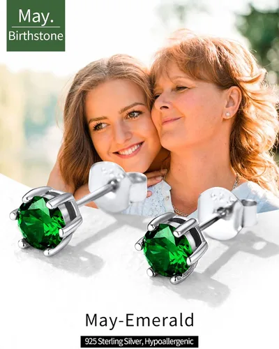 Vista 4 de ChicSilver Aretes de plata de ley 925 con forma de corazón brillante, redondaprincesa con piedra natal para mujer, joyería de cumpleaños