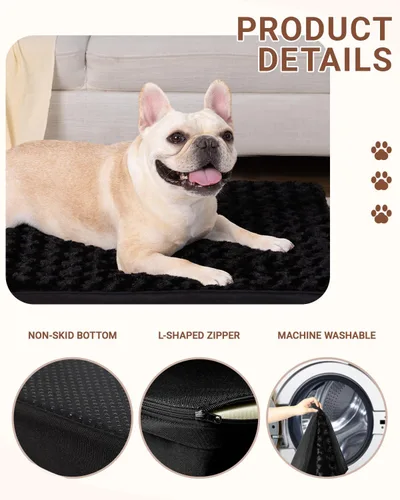 Vista 5 de KSIIA Alfombrilla de Cama para Jaula de Perro Impermeable para Jaula, Cama de Terciopelo Rosa Suave para Perros Medianos con Funda Lavable Negro