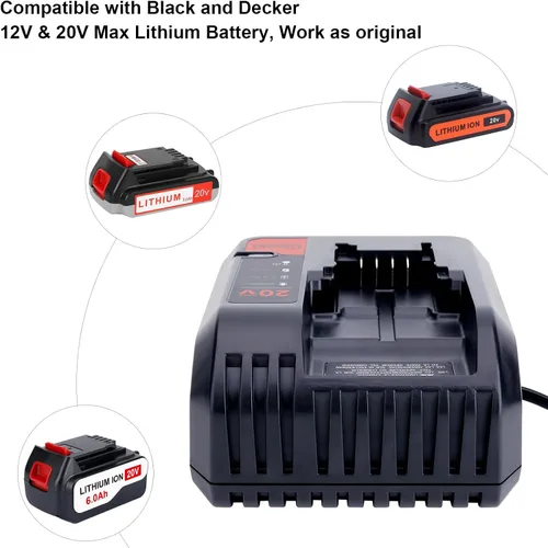 Vista 2 de 20V MAX Fast Battery Charger Compatible with Black and Decker 12V 20V Lithium Battery, Compatible with Black and Decker Lithium Charger 20 Volt