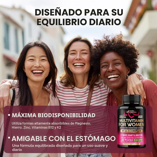 Vista 6 de Multivitamínico para mujer - Complejo B Alimentos integrales Apoyo al crecimiento del cabello Digestión y metabolismo Hierro