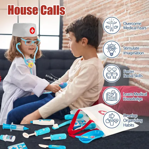 Vista 2 de Kit de médico para niños pequeños de 3 a 5 años, divertido juego de doctor para niñas de 2, 3, 4, 5 años, juguetes de vestir con carrito, disfraz