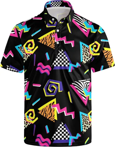 Vista 61 de Camisa de golf de los años 80 para hombre, ajuste seco, manga corta, estampada, divertidas, camisas de golf de los años 90 para hombre