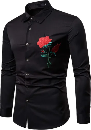 Vista 3 de ZEROYAA Camisas de vestir para hombre con diseño de bordado de hipster de manga larga con botones