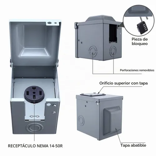 Vista 2 de Miady Caja de toma de corriente para autocaravana de 50 amperios y 125/250 voltios, cerrada, con cerradura, resistente a la intemperie, panel