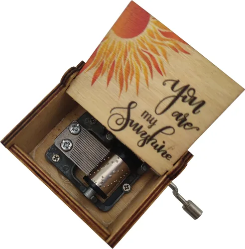 Vista 2 de Caja de música de madera, instrumento musical de manivela de madera con melodía "You're My Sunshine", regalo para familiares, amigos, amantes