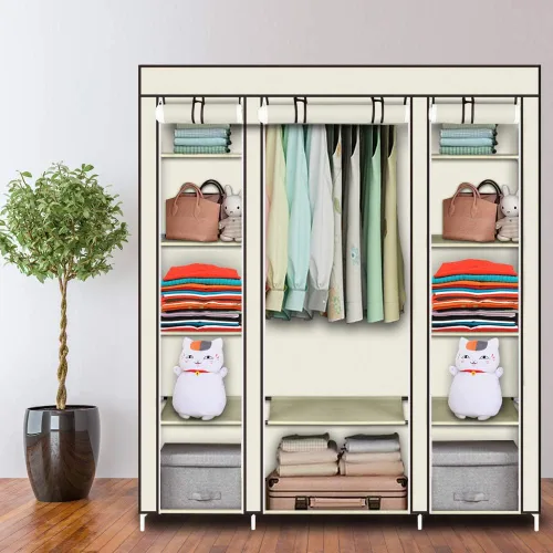 Vista 5 de Organizador de almacenamiento portátil de 69 pulgadas con tela no tejida, rápido y fácil de montar, extra fuerte y duradero, color beige