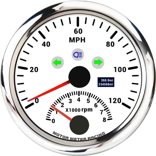 Vista 14 de MOTOR METER RACING W PRO 85mm 3-3/8" 2 en 1 Velocímetro GPS Tacómetro Odómetro Digital Kilometraje y Medidor de Viaje con Señal de Giro y Luz Alta