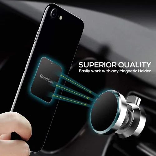 Vista 2 de GradCap Placa de metal para soporte magnético de teléfono, paquete de 4 discos universales de metal negro ultrafino con adhesivo 3M fuerte, kit