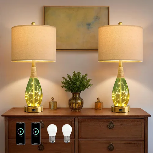 Vista 21 de OYEARS Juego de 2 lámparas de mesa de 23 pulgadas para sala de estar, lámparas de noche para mesitas de noche, lámparas de dormitorio, lámpara