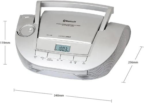 Vista 5 de HANNLOMAX Boombox de CD portátil HX-328CD con radio AM/FM, Bluetooth, puerto USB para reproducción de MP3, fuente de alimentación dual AC/DC Aux-in.