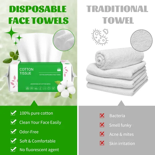 Vista 5 de Toallas faciales desechables, 100 unidades, toallas faciales biodegradables para piel sensible, paño facial ultra suave y grueso, toallitas secas