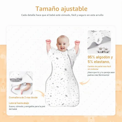 Vista 5 de Saco de dormir para bebé de algodón orgánico swaddles 3-6 meses recién Lucky Star