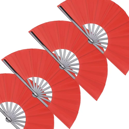 Vista 8 de Paquete de 4 ventiladores de mano plegables grandes, ventilador chino negro de Kung Fu Tai Chi, ventilador de tela de nailon para hombres y mujeres
