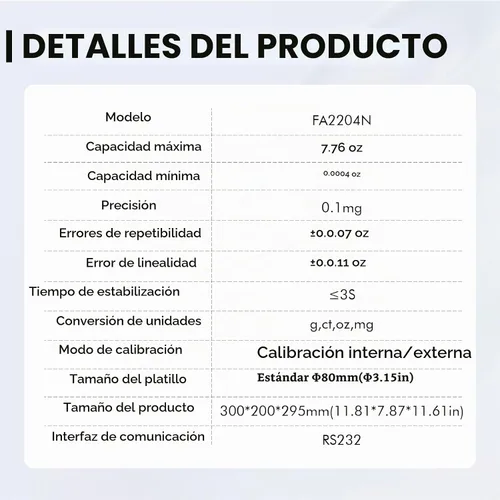 Vista 6 de LAB FISH FA2204N Balanza analítica, 7.76 oz x 0.1mg Calibración dual